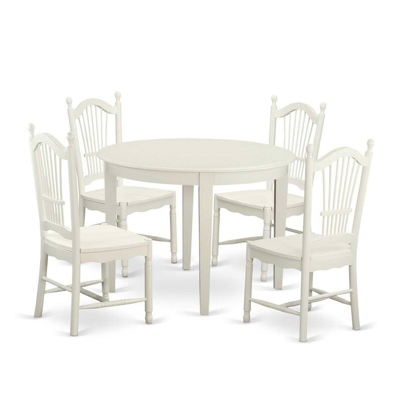 HomeStock 5-Piece Round Buttermilk and Cherry Finish Solid Wood Top Dining Table with 4-Chairs