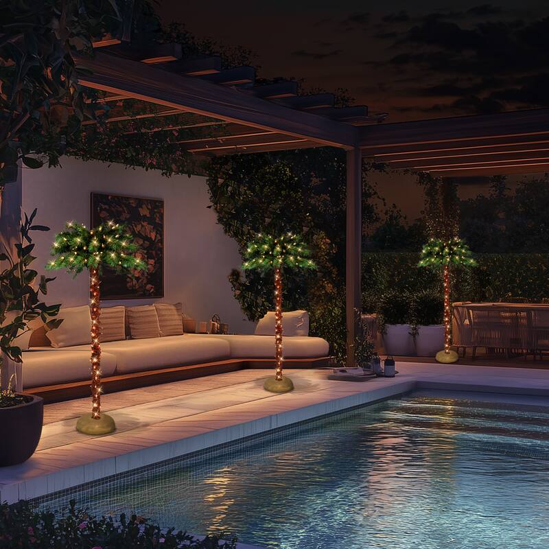 Puleo International Pre-Lit Artificial Palm Tree