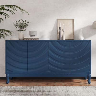 Elegant 59.84" Sideboard with Wavy Pattern Doors and 4-Door for Stylish Home Storage Solutions