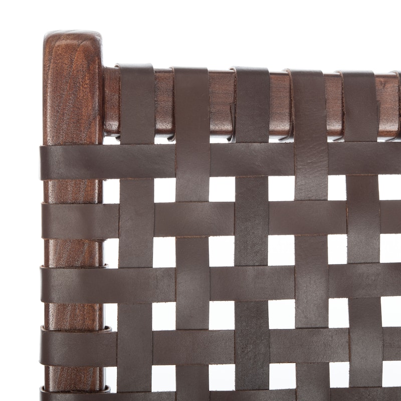 SAFAVIEH Theodora Leather Woven Accent Chair - 25.2" W x 31.5" L x 26.8" H - 25Wx31Dx27H