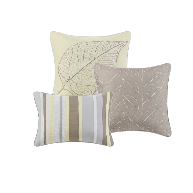 GDF Studio - Leaf Embroidered Reversible Quilt Set with Decorative Pillows