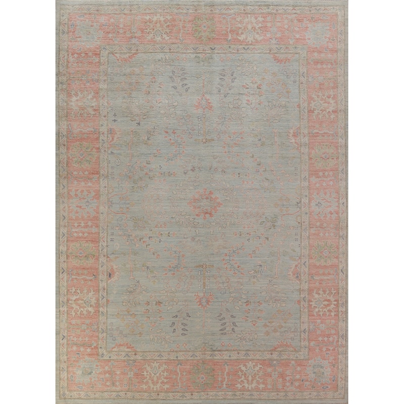 Hand Knotted Oriental 100% Wool Carpet Transitional All-Over Navy Blue & Blues Oushak Area Rug - 12' 0'' X 9' 0''