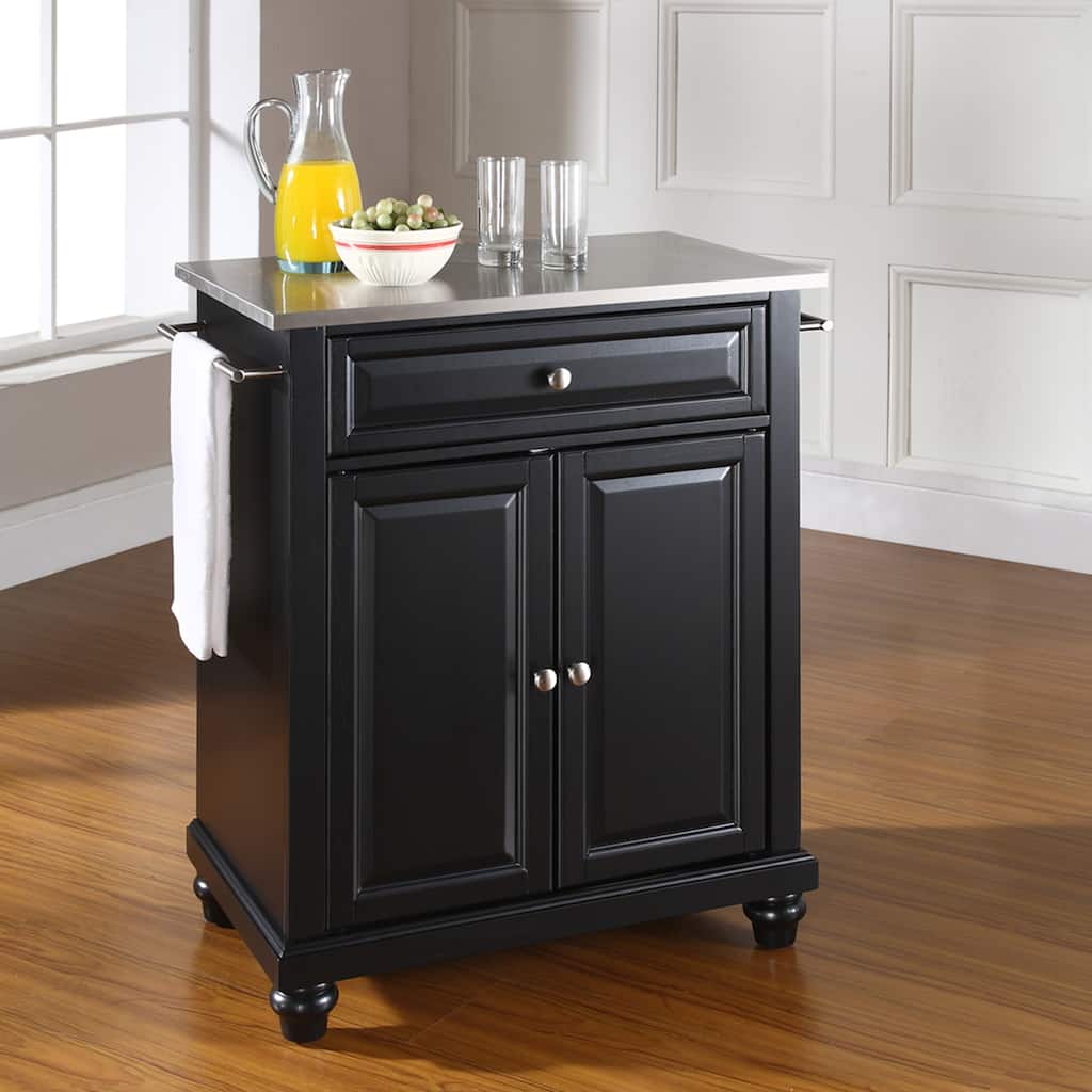 Crosley Cambridge Stainless Steel Top Portable Kitchen Island in Black Finish - N/A