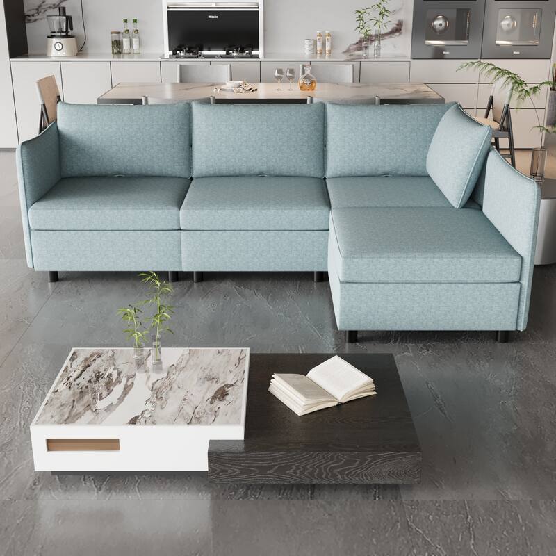 Modular Sectional Sofa,Convertible Sofa Seat With Storage,Sleeper Sectional Sofa Set for Living Room - Antique Blue
