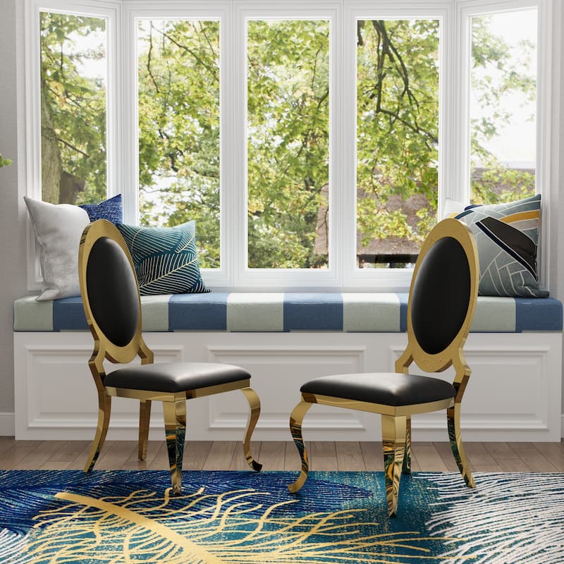Luxury White Glass Dining Room Table Set with PU Leather Dining Chairs