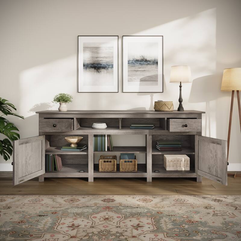 Moasis 70"W Farmhouse TV Stand, Entertainment Center with Power Outlet