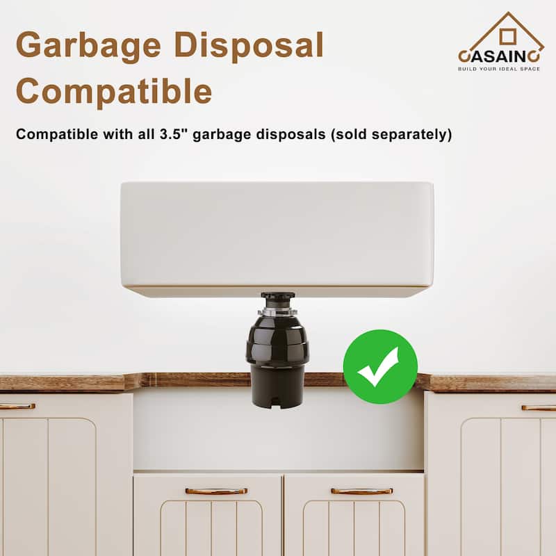 CASAINC Undermount Single Bowl Fireclay Kitchen Sink with Bottom Grid and Strainer, cUPC Certified