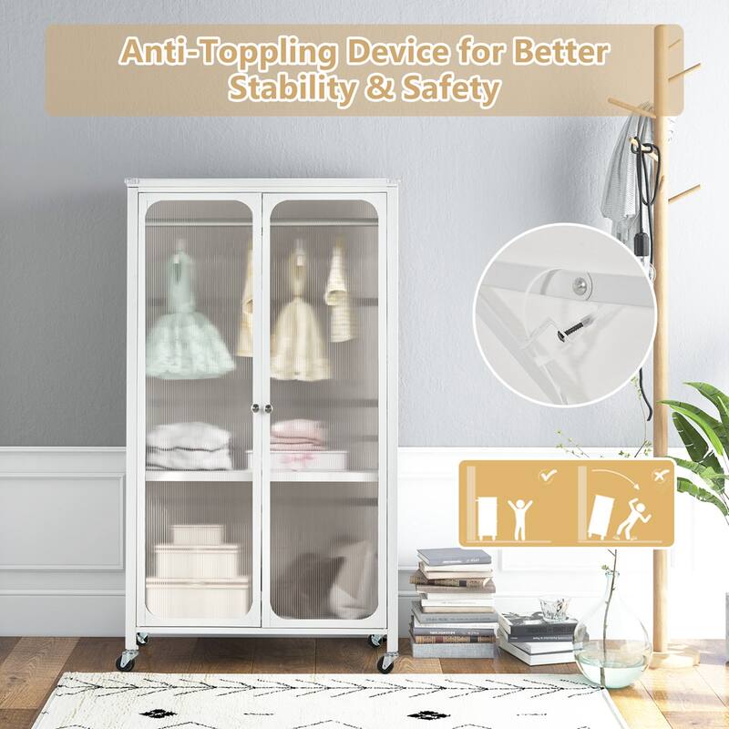 Costway Storage Wardrobe Cabinet Mobile Armoire Closet with Hanging - See Details