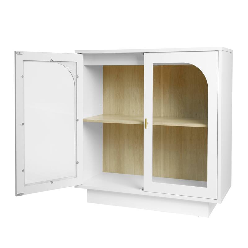 Storage Cabinet with 2 Acrylic Door, Wooden Kitchen Pantry Sideboard, Display Cabinet with Metal Handles & Adjustable Shelves