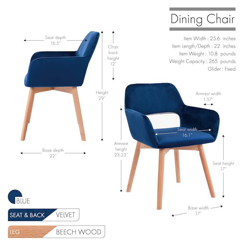Porthos Home Diana Velvet/ Beech Wood Dining Chairs (Set of 2)