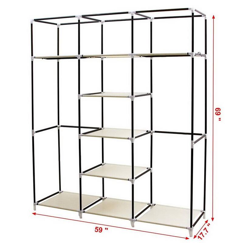 69" Portable Clothes Closet Non-Woven Fabric Wardrobe Storage Organizer Beige