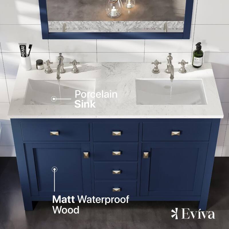 Artemis 48" Blue DS Bath Vanity with Carrara Style Man-Made Stone Top - 48