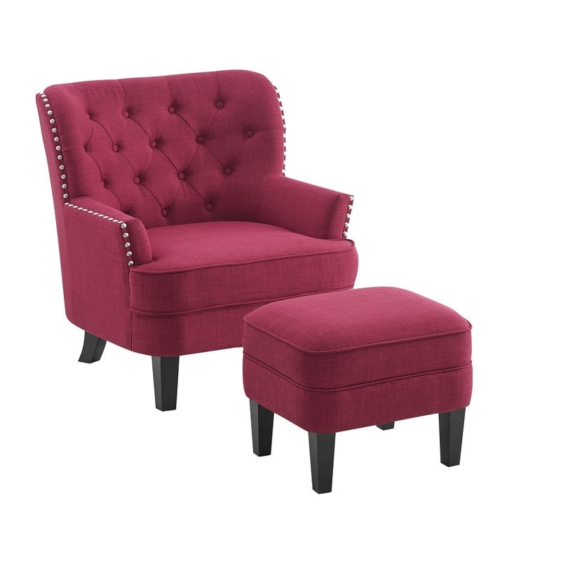 Moser Bay Mignon 30'' Wide Tufted Wingback Accent Chair with Ottoman, Velvet or Linen