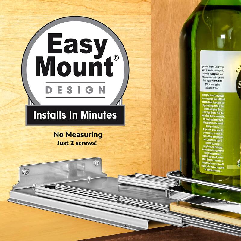 ® Élite™ Pull Out Spice Rack Organizer 8-1/4 inch Wide Slide Out Rack Wood and Chrome Sliding Spice Organizer Shelf