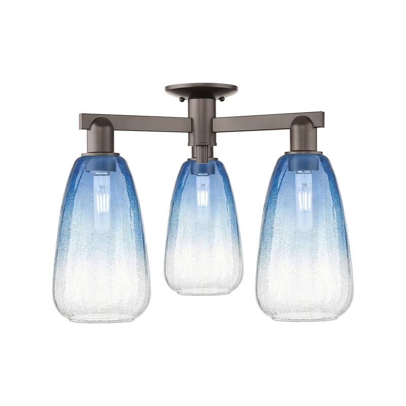 Innovations Lighting 716-3F-15-24 Brookhaven Almond Semi-Flush - Oil Rubbed Bronze / Sapphire Blue