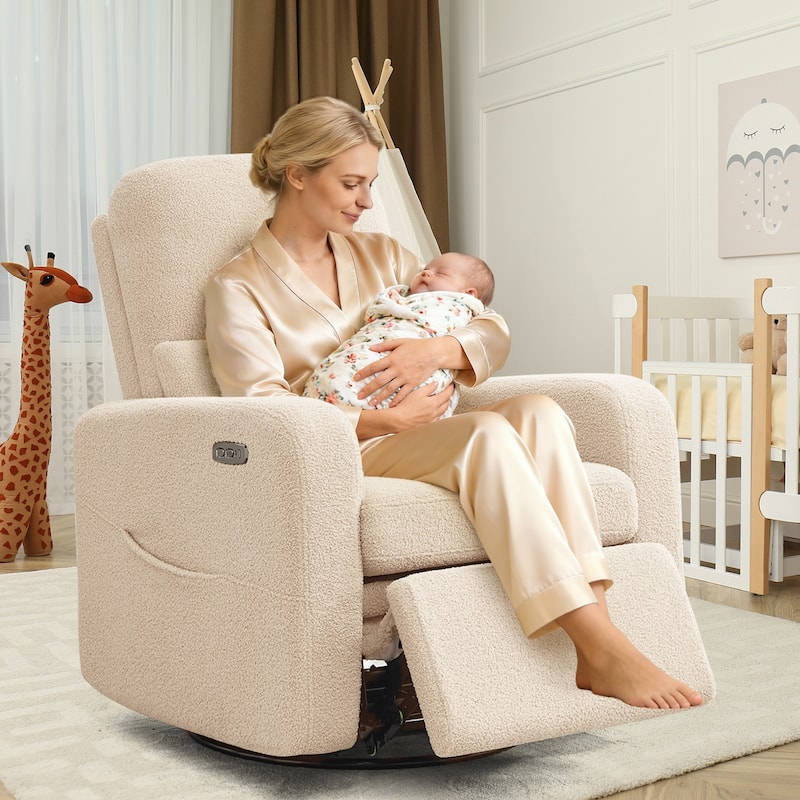 Swivel Power Recliner Chair Teddy Nursery Glider Rocking Recliner