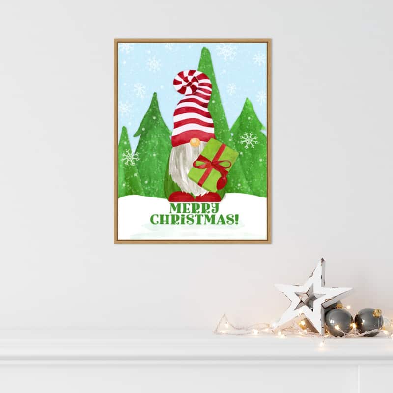 Gnome for Christmas portrait blue IV-Gift by Tara Reed Canvas Art Framed - 18 x 24 in