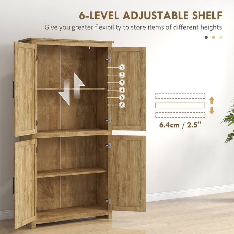 Modern Kitchen Pantry Cabinet with 6-Level Adjustable Shelf, Rattan Doors & Anti-Tip Safety Features