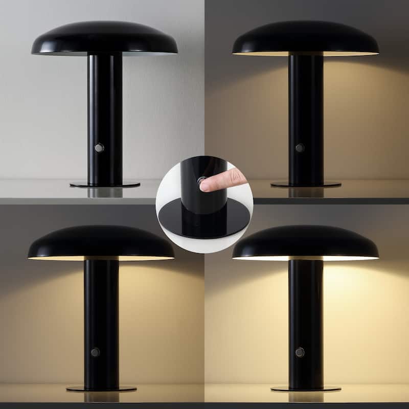 Boletus 11" Contemporary Bohemian Rechargeable/Cordless Iron Integrated LED Mushroom Table Lamp, by JONATHAN Y