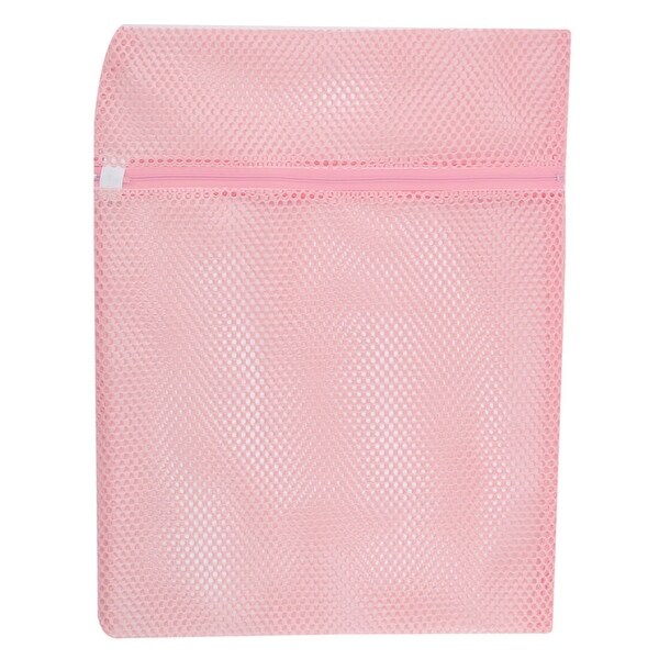 Household Polyester Zipper Closure Socks Underwear Clothes Washing Bag Pink