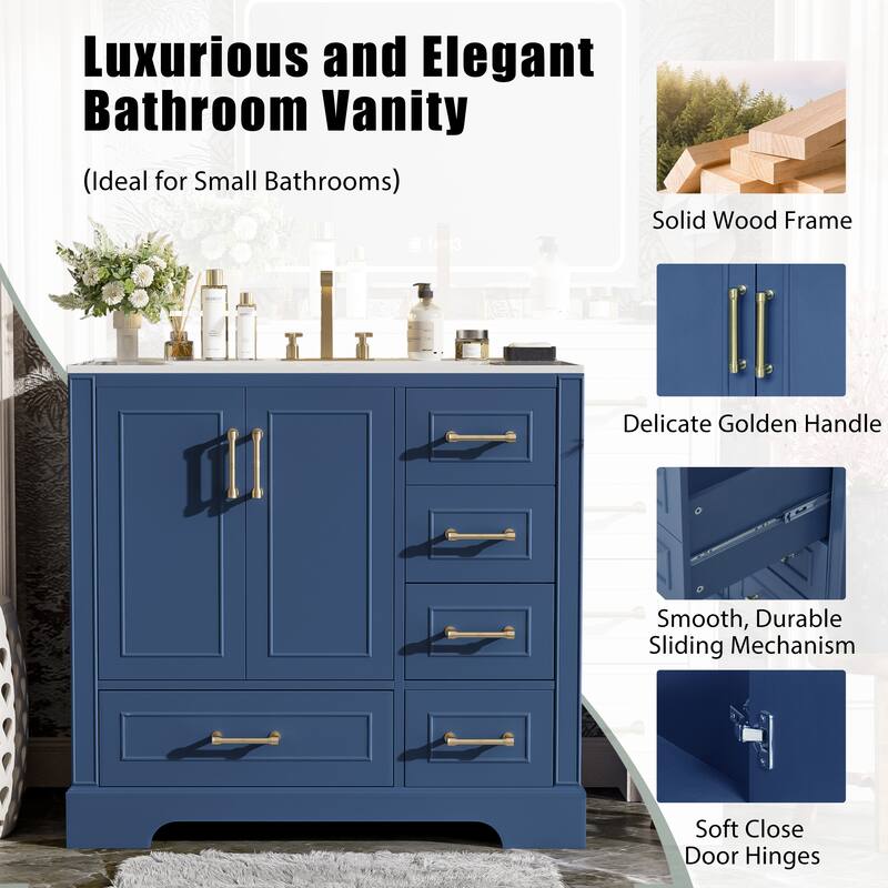 36" Traditional Bathroom Vanity with Ceramics Sink