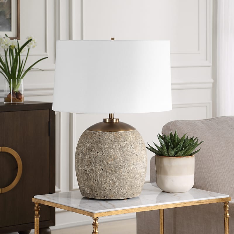 Concrete Table Lamp with Tapered Shade - 25.5" - Antique Brass Finish