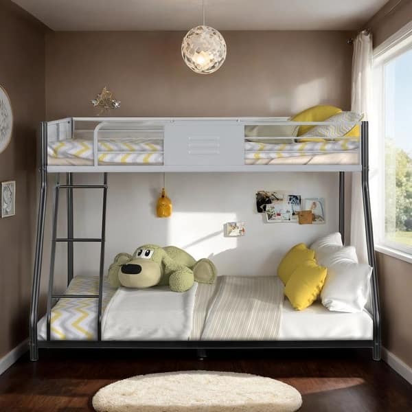 slide 2 of 11, Elegant Metal Twin over Full Bunk Bed, Heavy-duty Sturdy Metal, Noise Reduced, Safety Vent Board Guardrail, Black Black