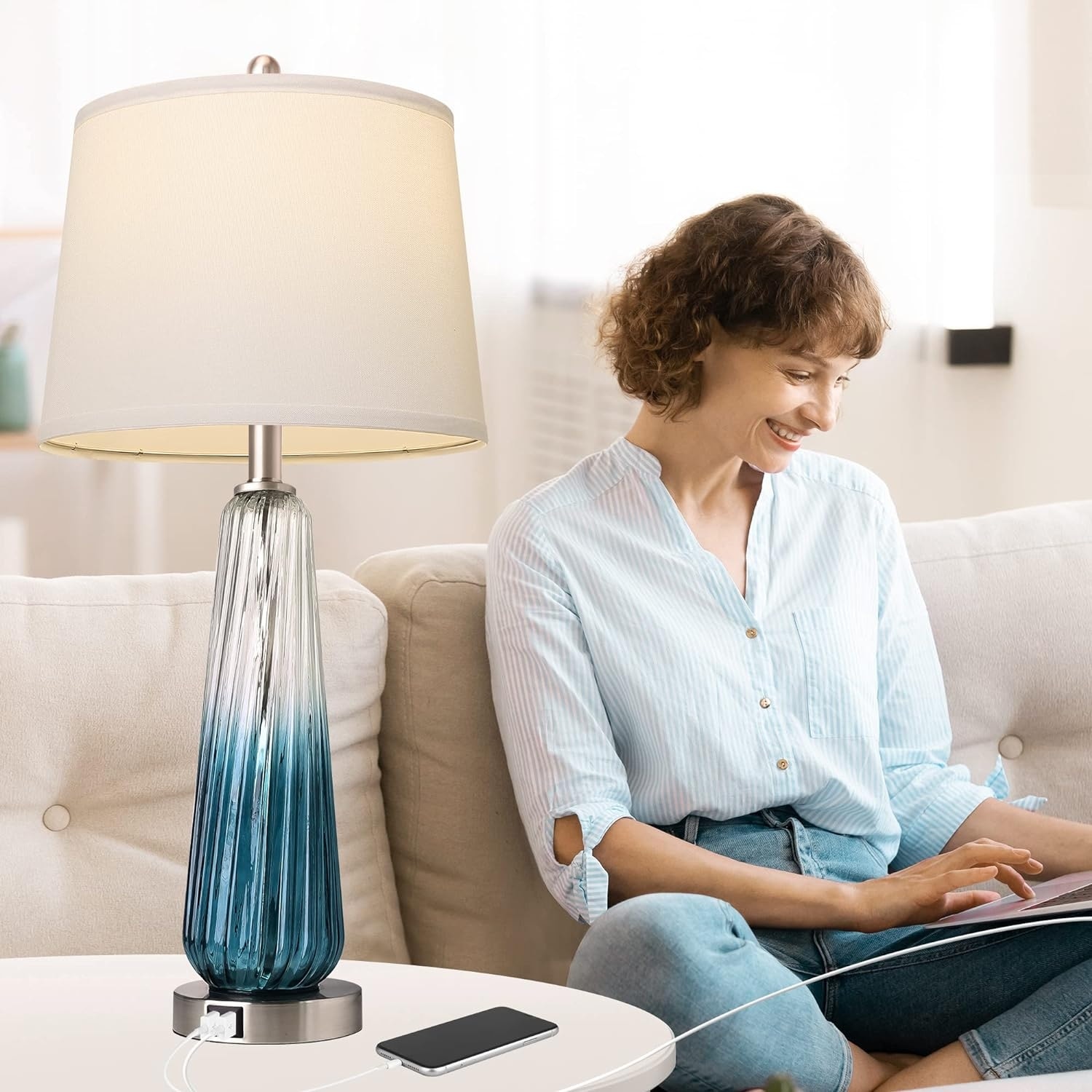 Table Set Of Industrial Touch Lamps USB Charging, Dimmable