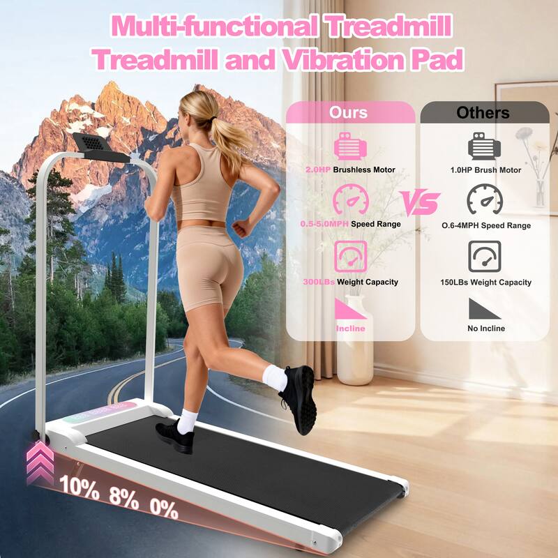 Foldable Treadmill with Handle Bar Incline, 2 in 1 Upgrade Portable Under Desk Walking Pad and Vibration Pad with Remote Control
