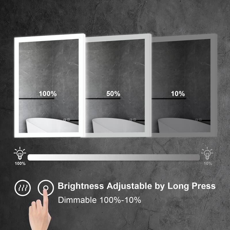Wall Mounted Bathroom Frameless With Back/Front Light LED Mirror,Anti-fog