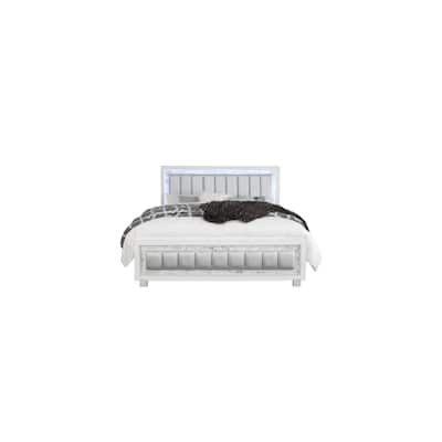 Modern Bed with LED Headboard - Queen Size Platform Bed Frame, White Finish