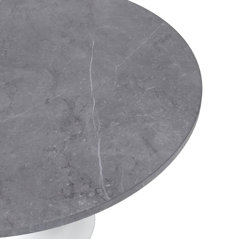 LeisureMod Verve 48" Round Dining Table with Stone TableTop and White Steel Base for Kitchen & Dining Room