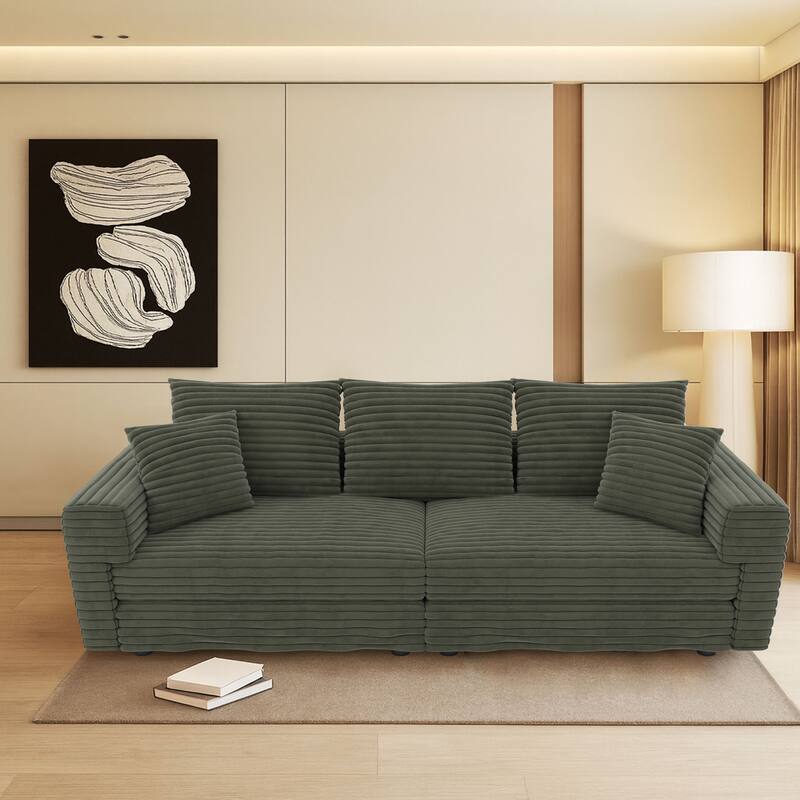 Modern Corduroy Fabric Upholstered Sofa Couch - Green - 3-Seater