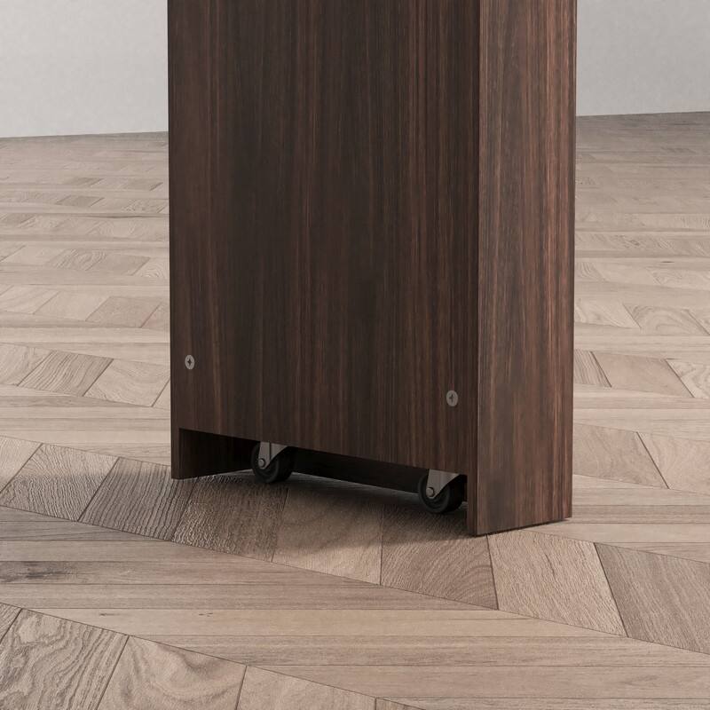 Walnut Modern Bar Cabinet with Rotating Top and Glass Doors