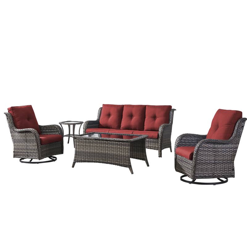 Pocassy 5 Pieces Outdoor 4 Inch Sofa Swivel Chairs Table