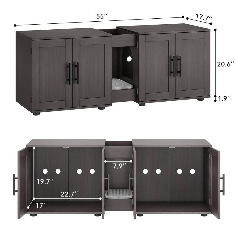 Litter Box Enclosure with Double Cage Cat House for 2 Cats
