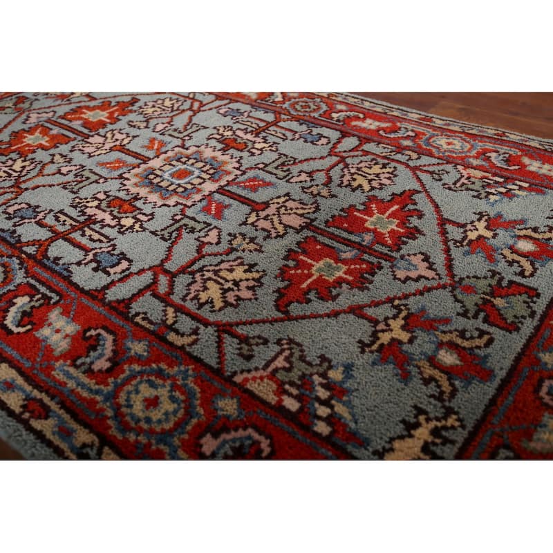 Blue Oushak Indian Accent Rug Hand-Knotted Transitional Wool Carpet - 3'0"x 4'10"