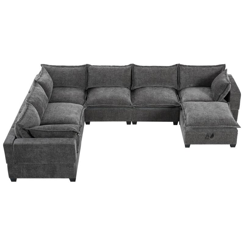 117.5" U-Shaped Chenille Sectional Sofa with Movable Storage Ottoman