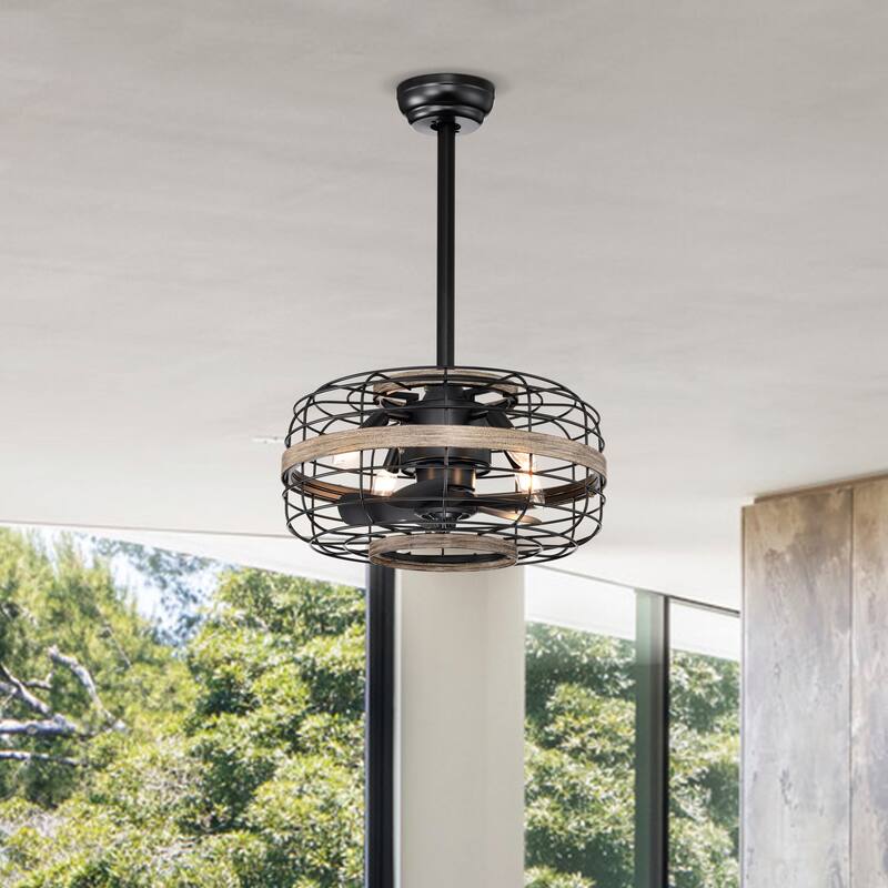 Cusp Barn 18-Inch Industrial Metal Caged Ceiling Fan with Light, Farmhouse Reversible 3-Speed Ceiling Fan Light with Remote