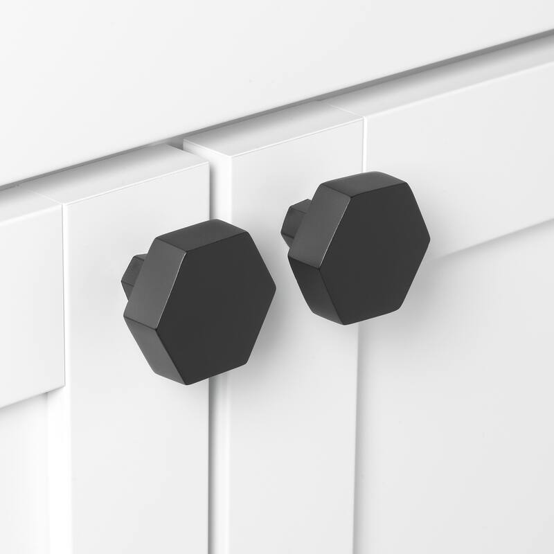 GlideRite 5-Pack 1-1/2 Inch Solid Hexagon Cabinet Knob Matte Black
