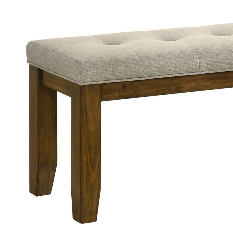 Liyo Dining Bench, Tufted Beige Upholstery Seat, Brown Wood, 48 Inch