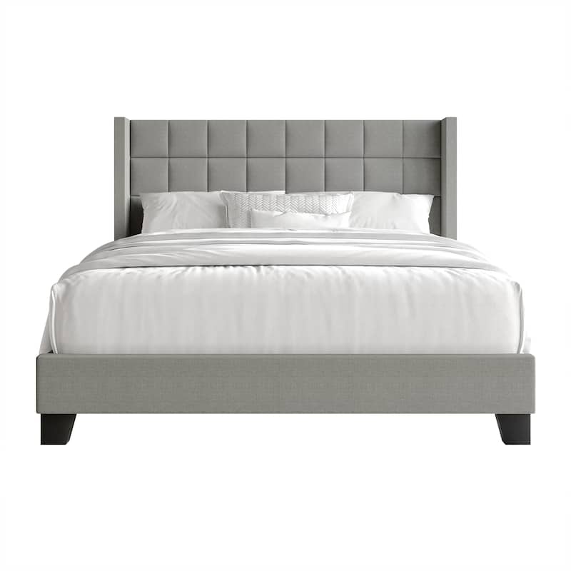 CraftPorch Wingback Linen Upholstered Panel Bed - Light Grey - Queen