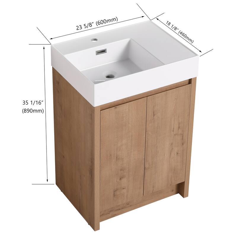 BNK 24/30/48/60 inch Freestanding Resin Sink Bathroom Vanity with Soft Close Door and Adjustable Shelf