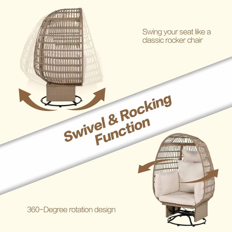 Swivel Rattan Egg Patio Chair with Cushions and Rocking Function