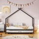 preview thumbnail 47 of 52, Metal House Bed with Twin Size Trundle, Twin/Full Size Playhouse Bed Montessori Bed with Roof Design for Kids Bedroom