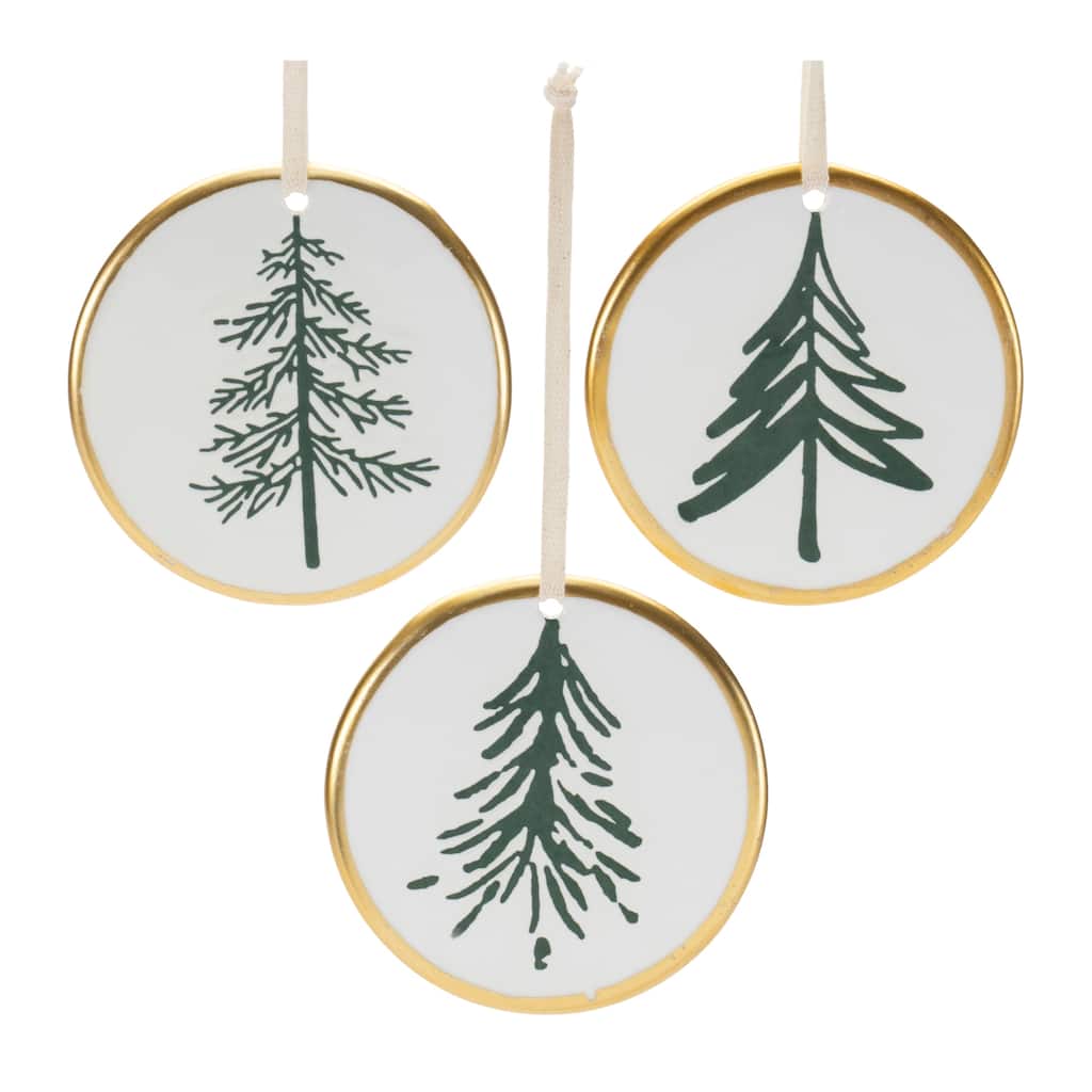 Ceramic Pine Tree Disc Ornament (Set of 12) - N/A