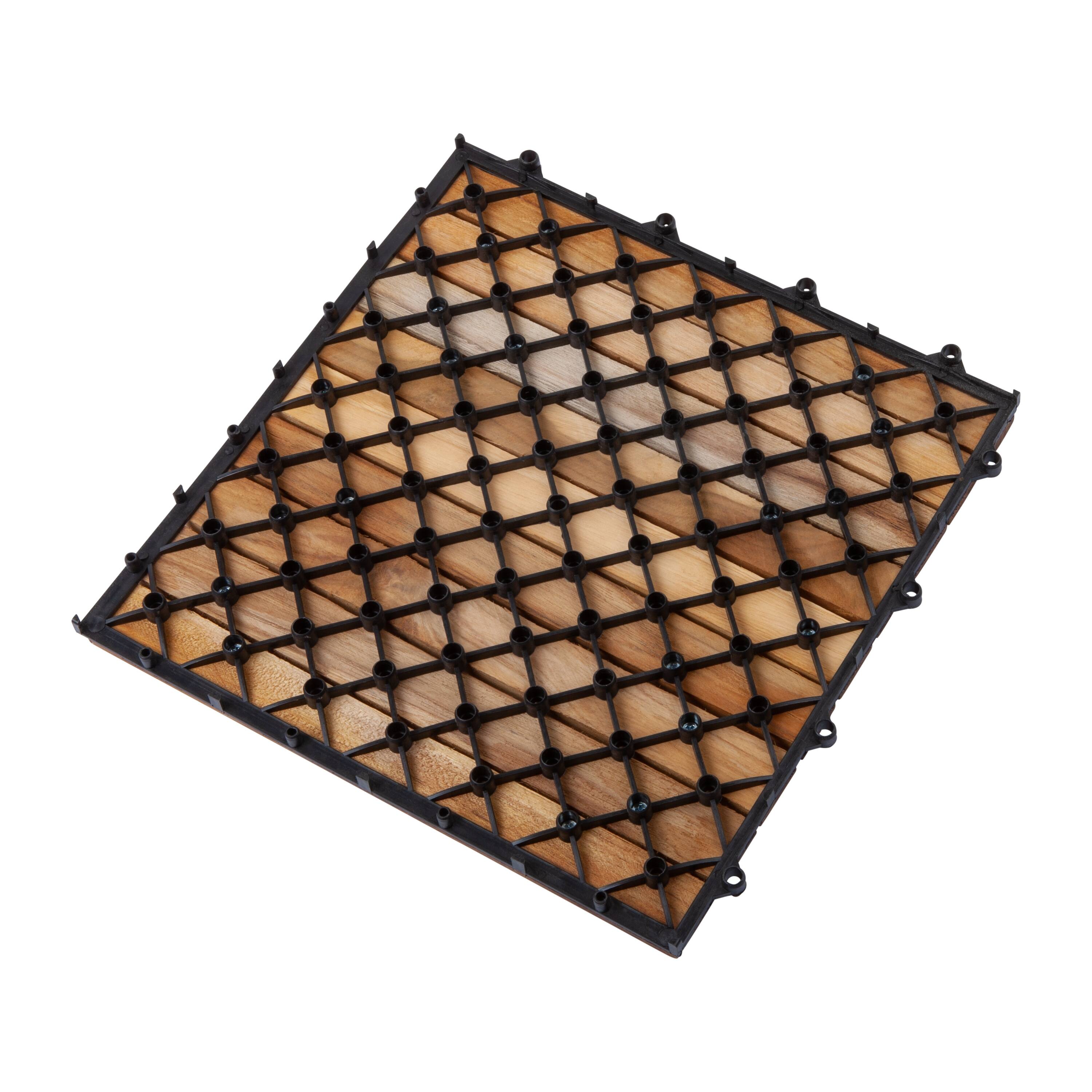 Oiled Teak Wood 9slat Square Interlocking Tile Set (Pack of 10) On