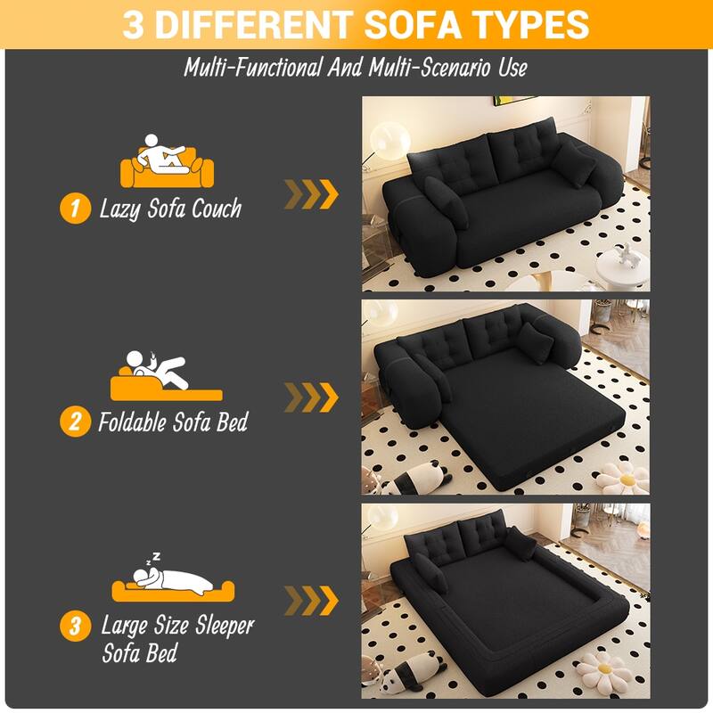 GDFStudio - Teddy Fabric 78.7" Multi-Functional Foldable Sofa Bed