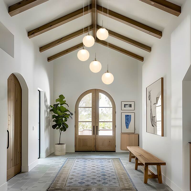 Icey Modern 5-Light Gold LED Chandelier Glass Pendant Light for Dining Room