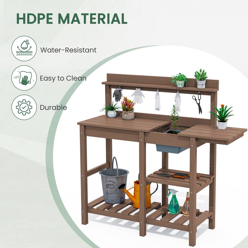 HDPE Patio Outdoor Potting Table, Versatile Gardening Planting Workbench